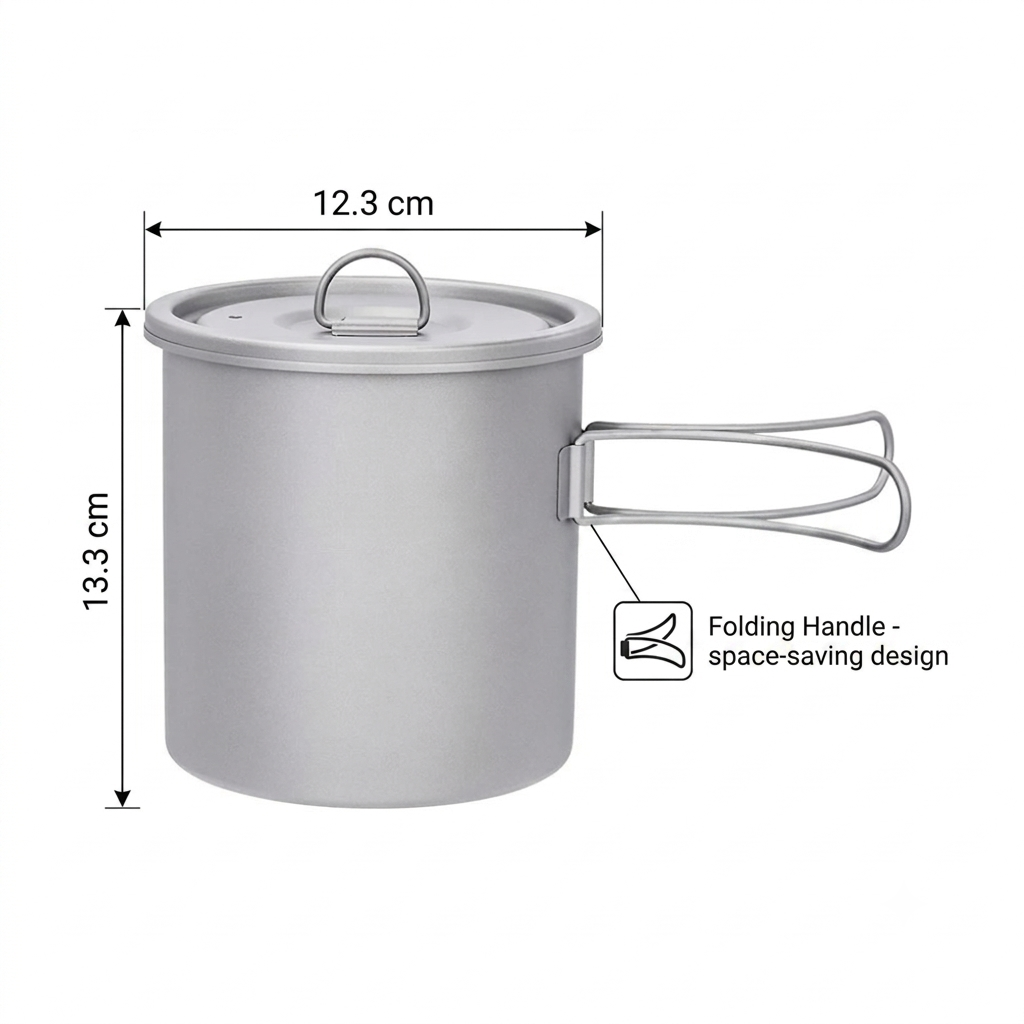 Camping Pot 1400mL Titanium Lightweight Outdoor Cooking Pot with Folding Handle and Lid