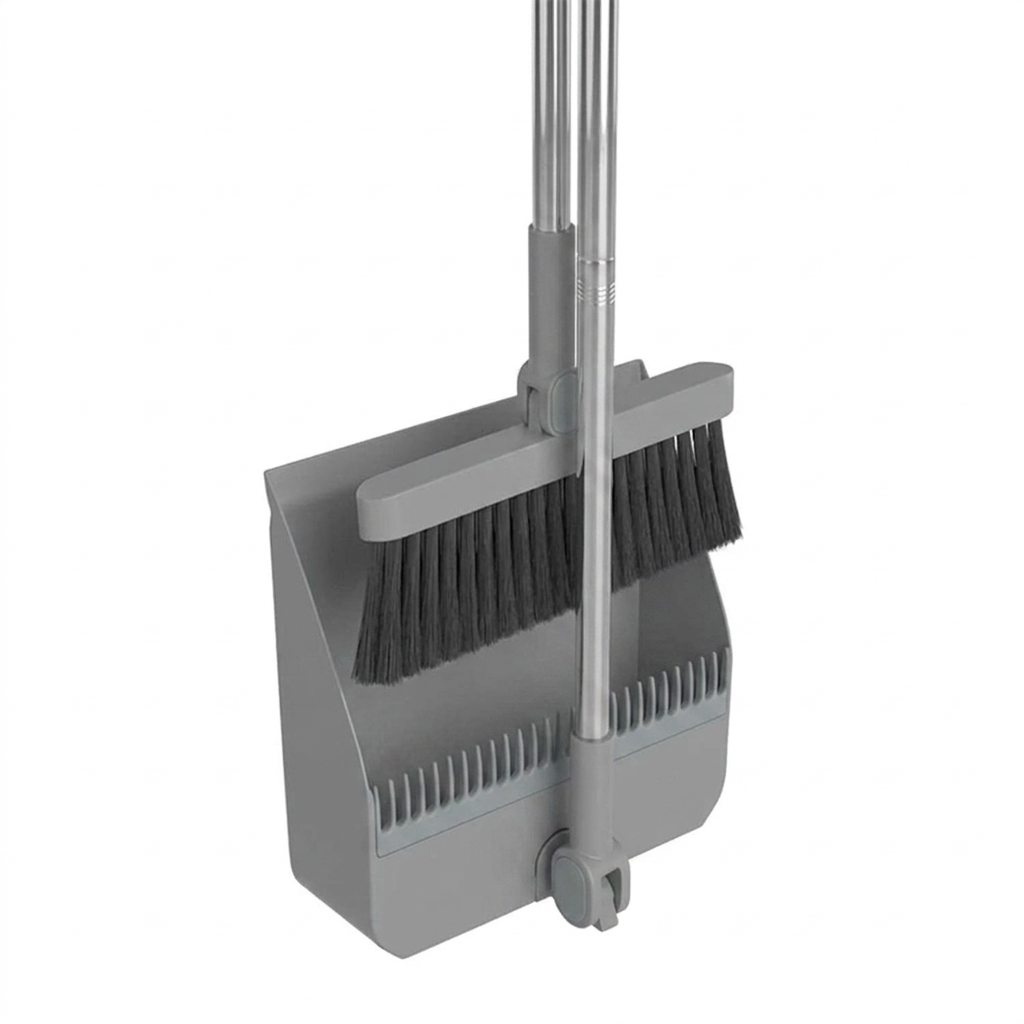 Broom and Dustpan Set 2 in 1 Long Handle Floor Cleaning Combo - Gray
