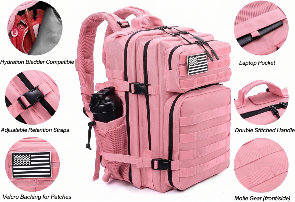 Meal Prep Backpack 45L Insulated Tactical Gym Travel Bag - Pink