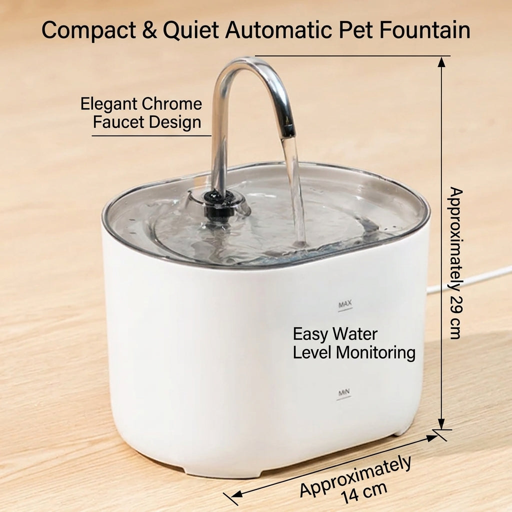 Cat Water Fountain 2.2L Pet Water Dispenser with Filter and Quiet Pump - White