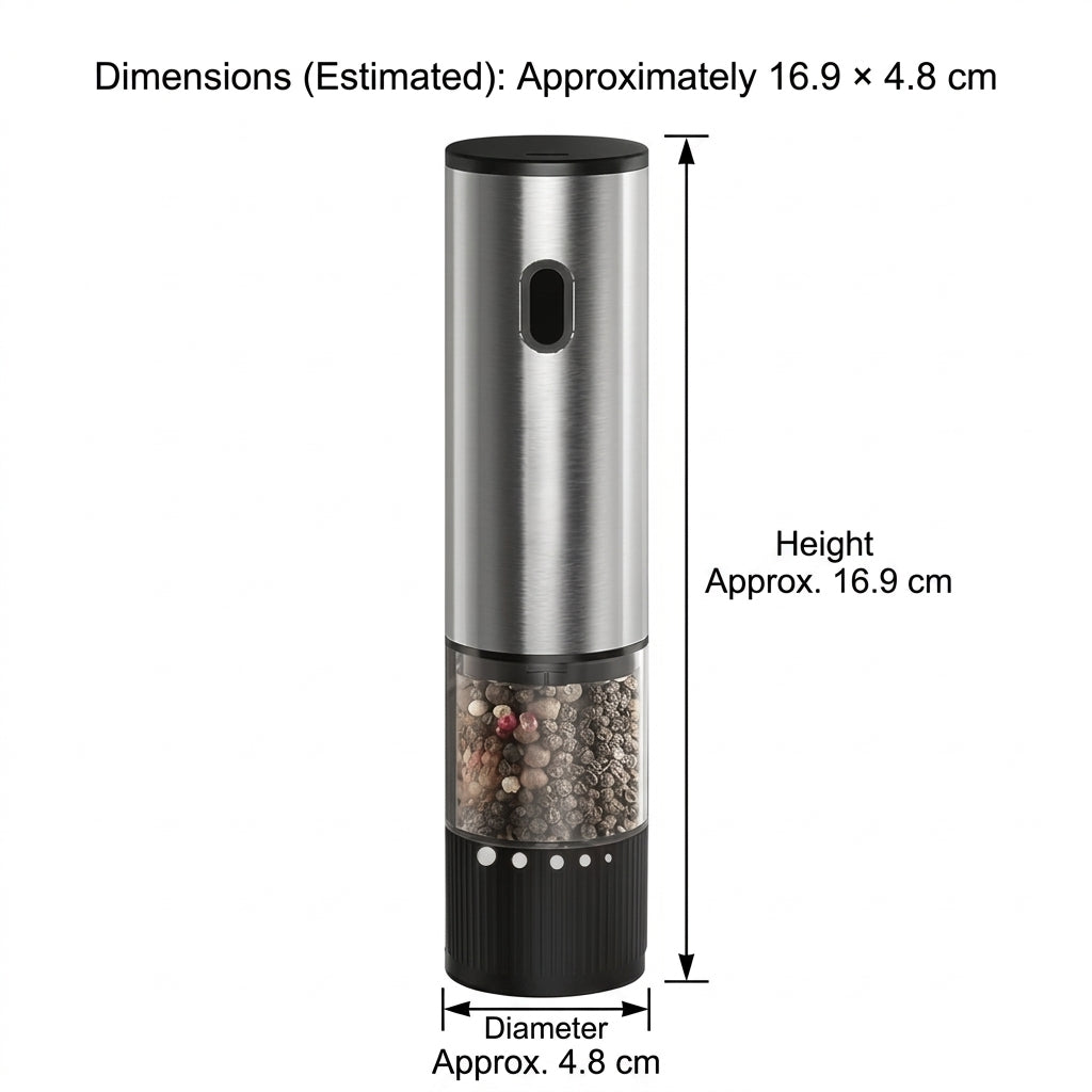 Salt and Pepper Mill 16.9 cm Electric Spice Mill with 5 Coarseness Levels and LED Light for Kitchen Use