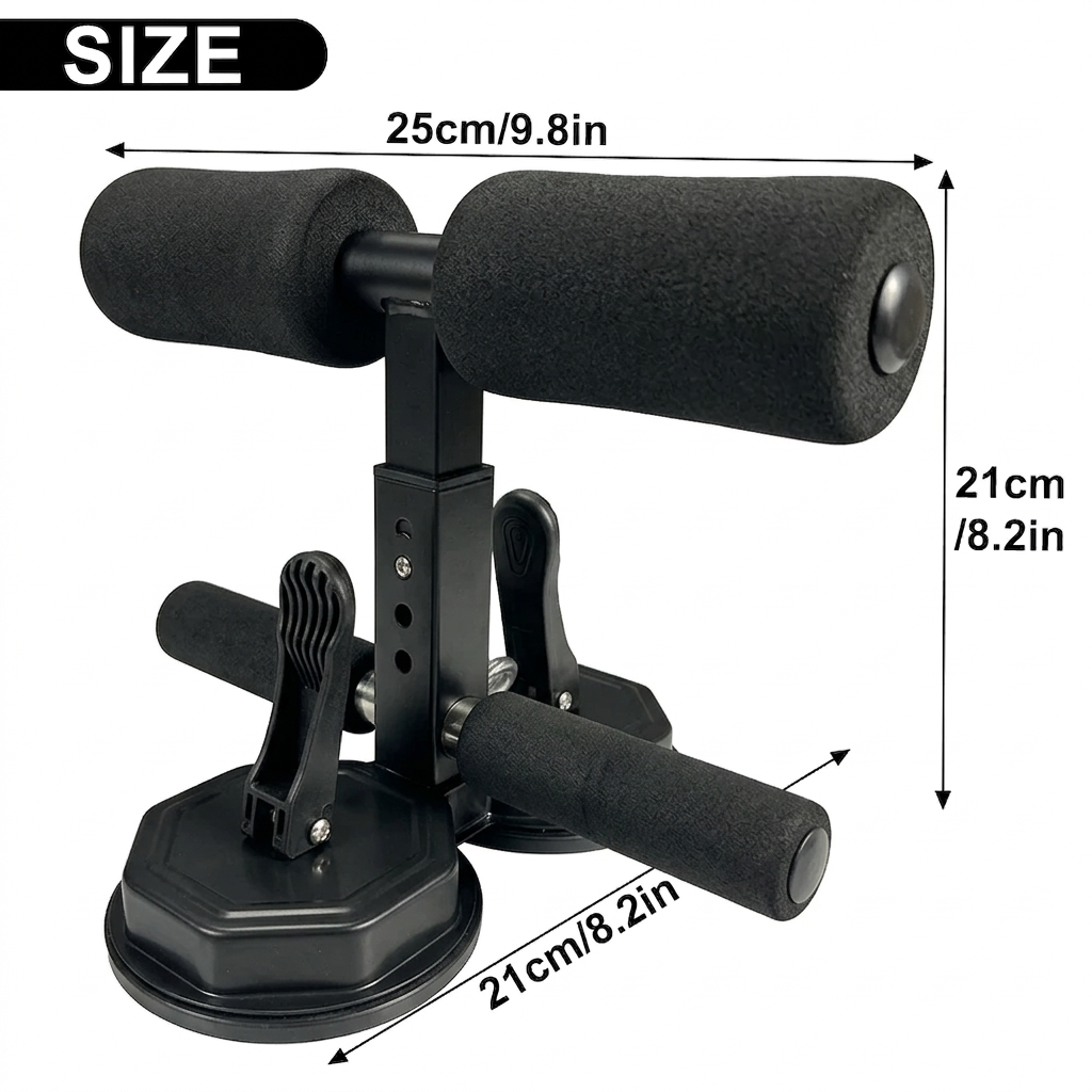 Sit-Up Assistant Bar with Resistance Band Portable Adjustable Dual Suction Core Trainer - Black