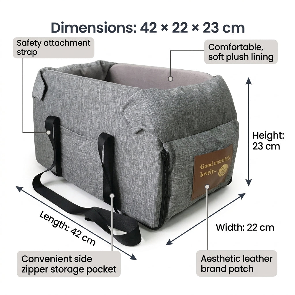 Pet Travel Carrier Portable Padded Oxford Fabric Vehicle Bed with Zipper - Beige