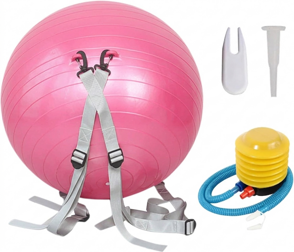 Yoga Pilates Ball PVC Exercise Ball 55cm with Strap Pump Massage Fitness Training Ball - Pink