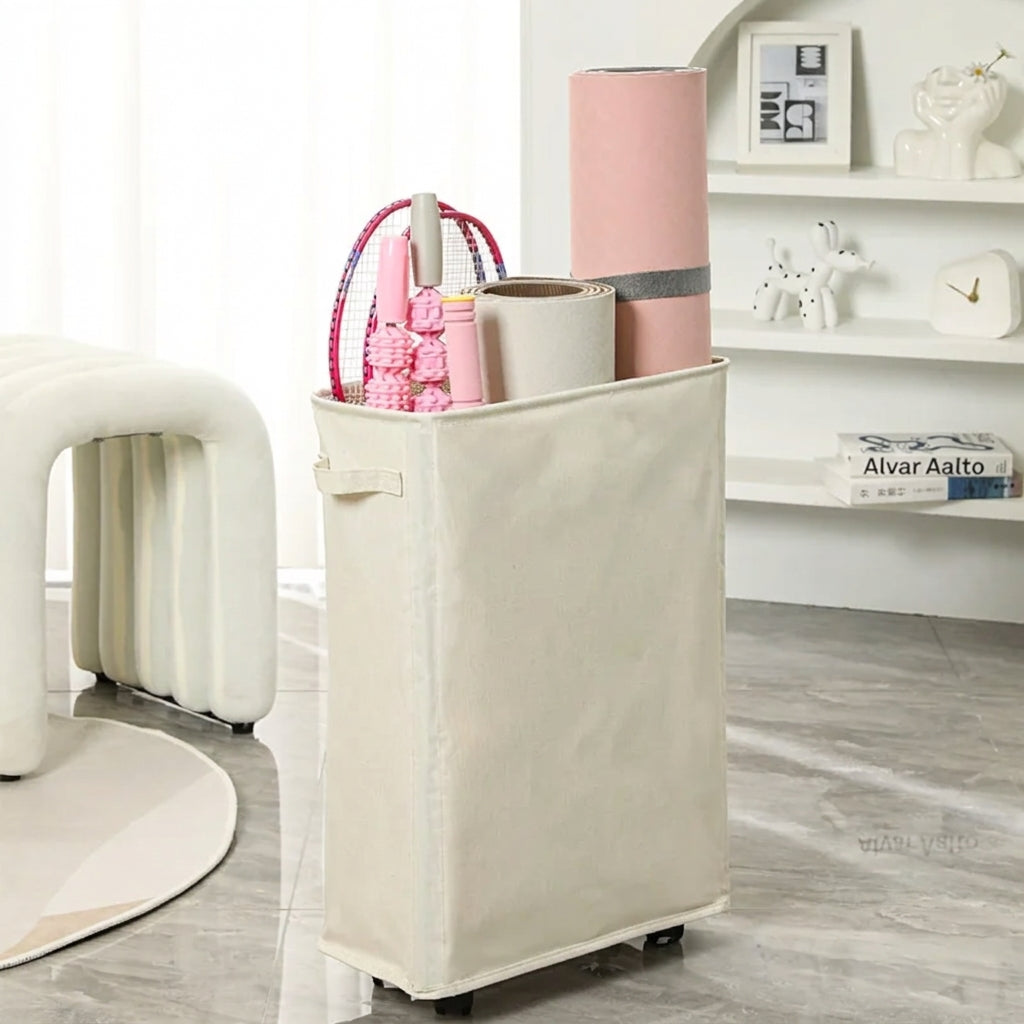 Laundry Basket on Wheels 35 × 20 × 40 cm Foldable Fabric Clothes Hamper - White