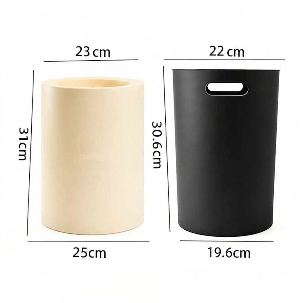 Plastic Trash Can 12L Matte Finish Waste Bin Double Layer Storage Bucket Cream