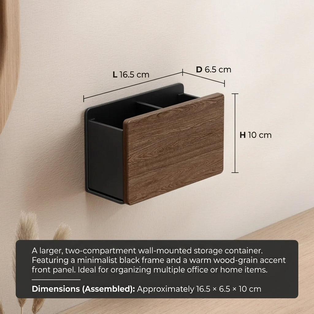 Large Wooden Desk Organiser 2-Compartment Box for Desk and Bathroom - Black