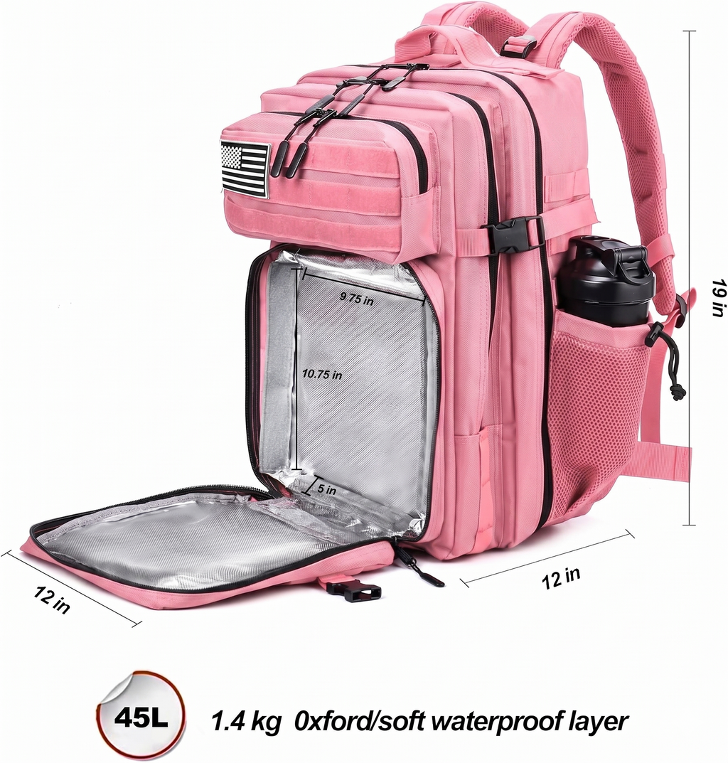 Meal Prep Backpack 45L Insulated Tactical Gym Travel Bag - Pink
