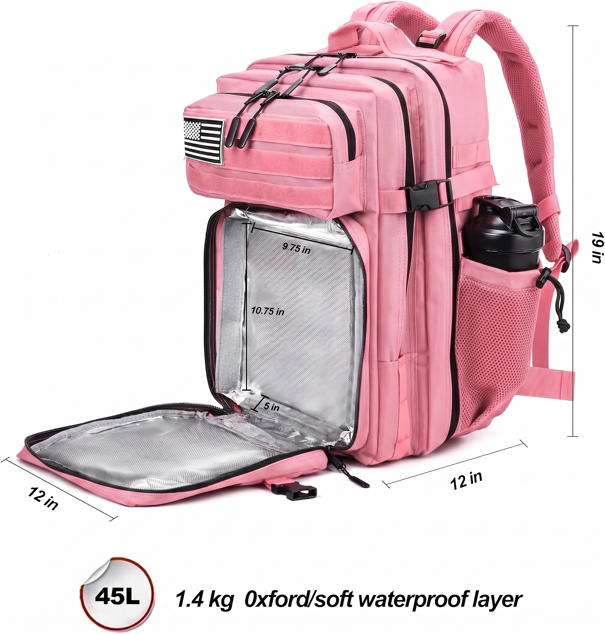 Meal Prep Backpack 45L Insulated Tactical Gym Travel Bag - Pink