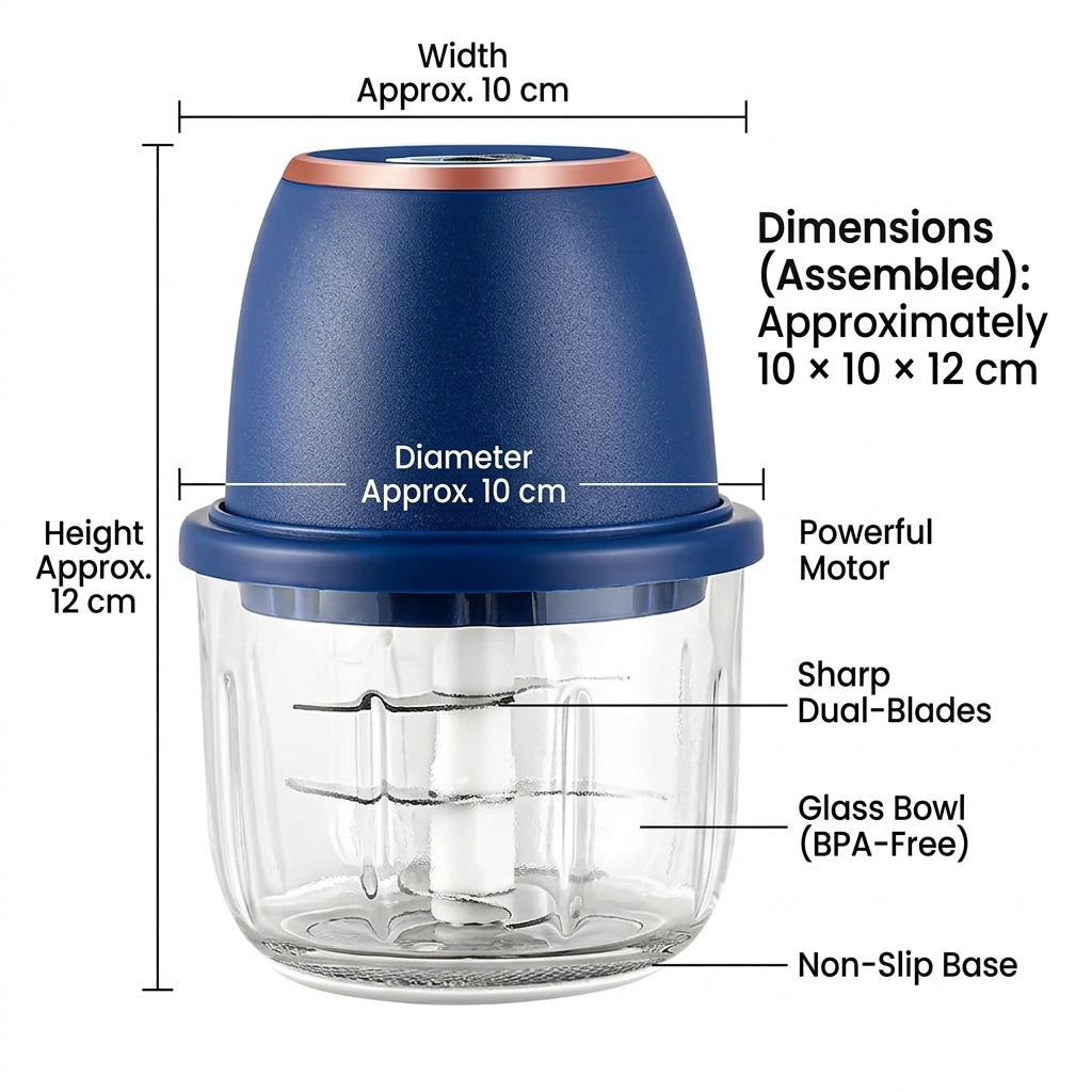 Electric Food Chopper 350 mL 6 Blade USB-C Rechargeable Garlic Mincer - White