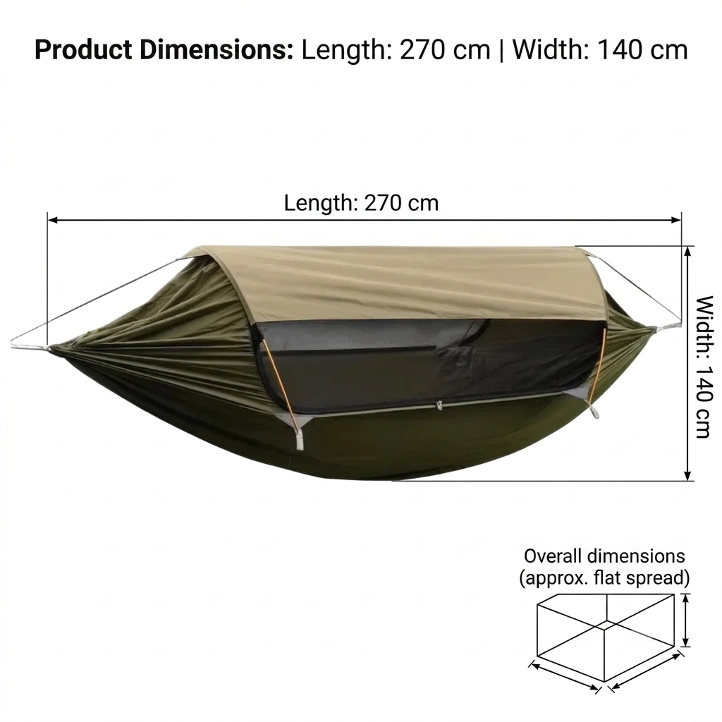 Camping Hammock with Mosquito Net Waterproof Canopy Double Person - Green