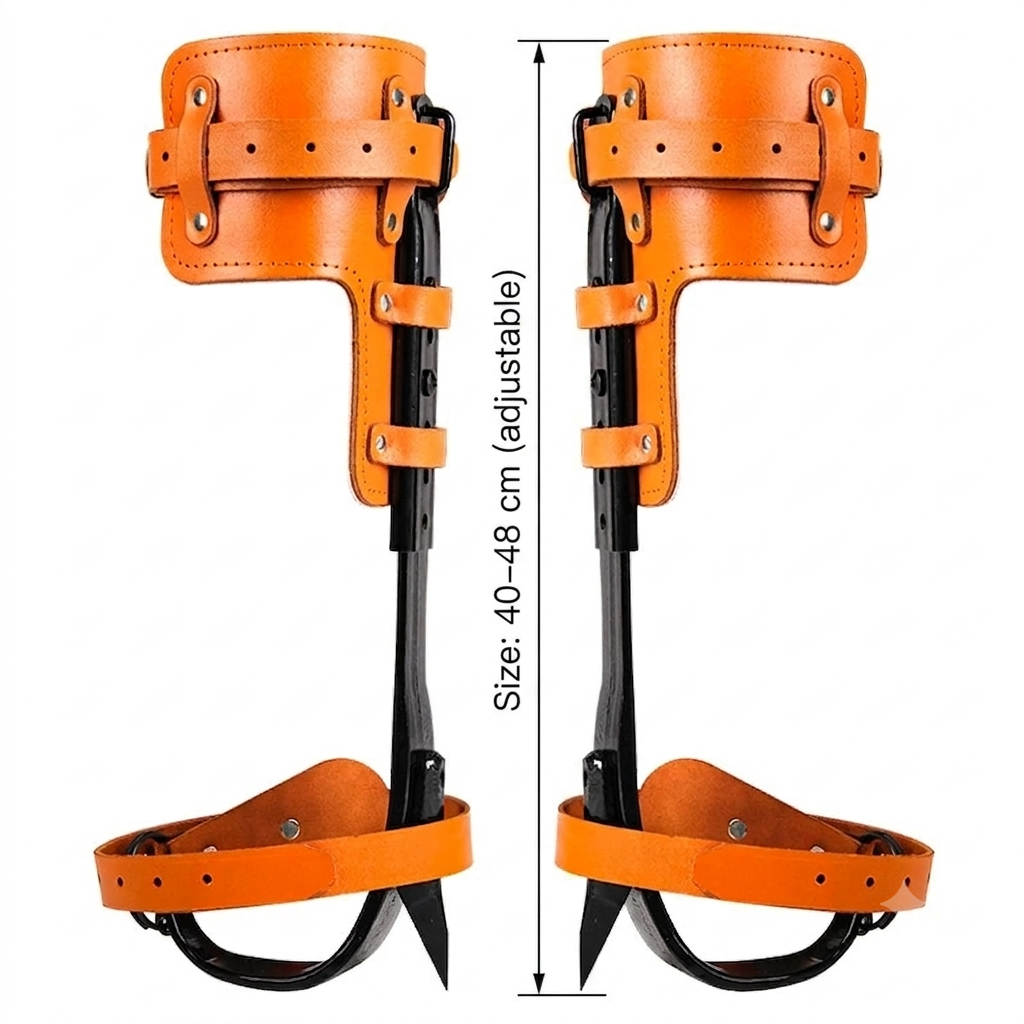 Tree Climbing Spike Pedal Tool Adjustable Straps Fruit Picking Hunting - Orange
