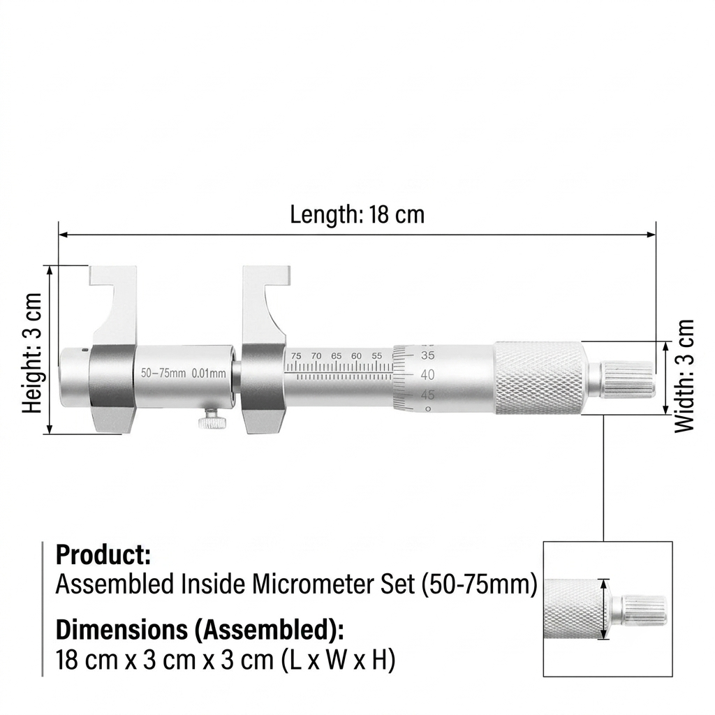 Internal Micrometer Heavy Duty Stainless Steel Precision Measuring Tool 50-75mm Range 0.01mm Accuracy