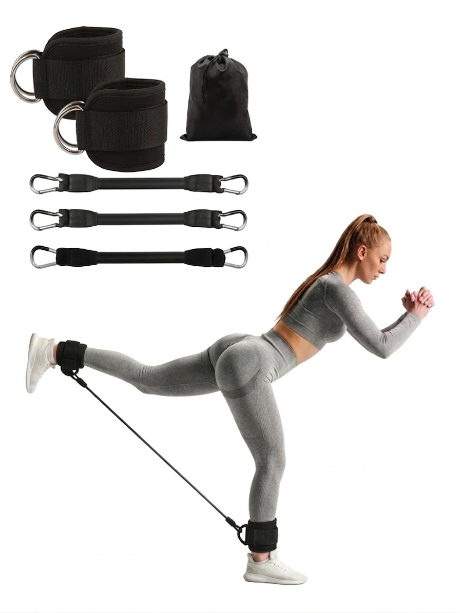 Ankle Strap Resistance Bands Set Adjustable Elastic Leg Training Workout Equipment - Black