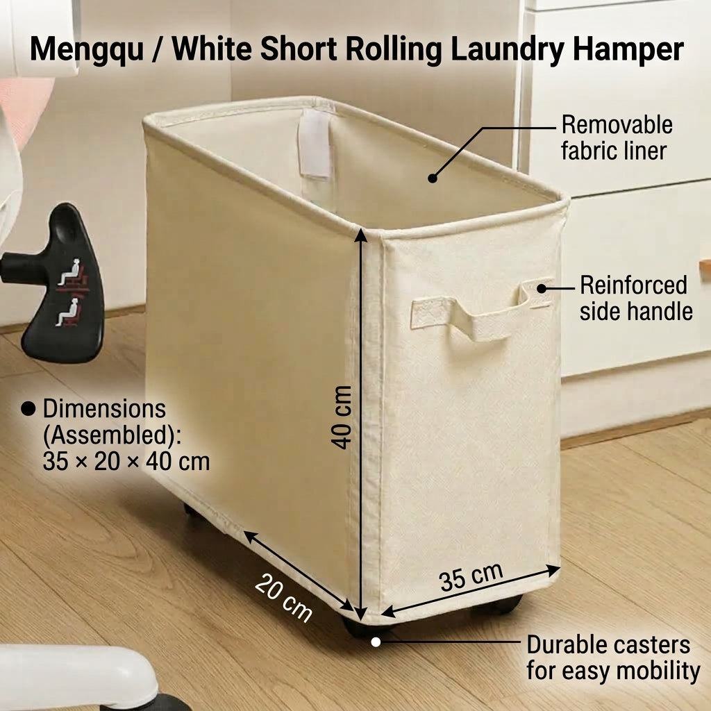 Laundry Basket on Wheels 35 × 20 × 40 cm Foldable Fabric Clothes Hamper - White