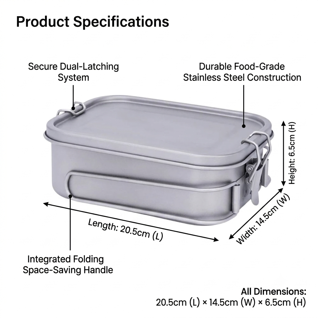 Titanium Lunch Box 1200ml Portable Food Container with Folding Handle