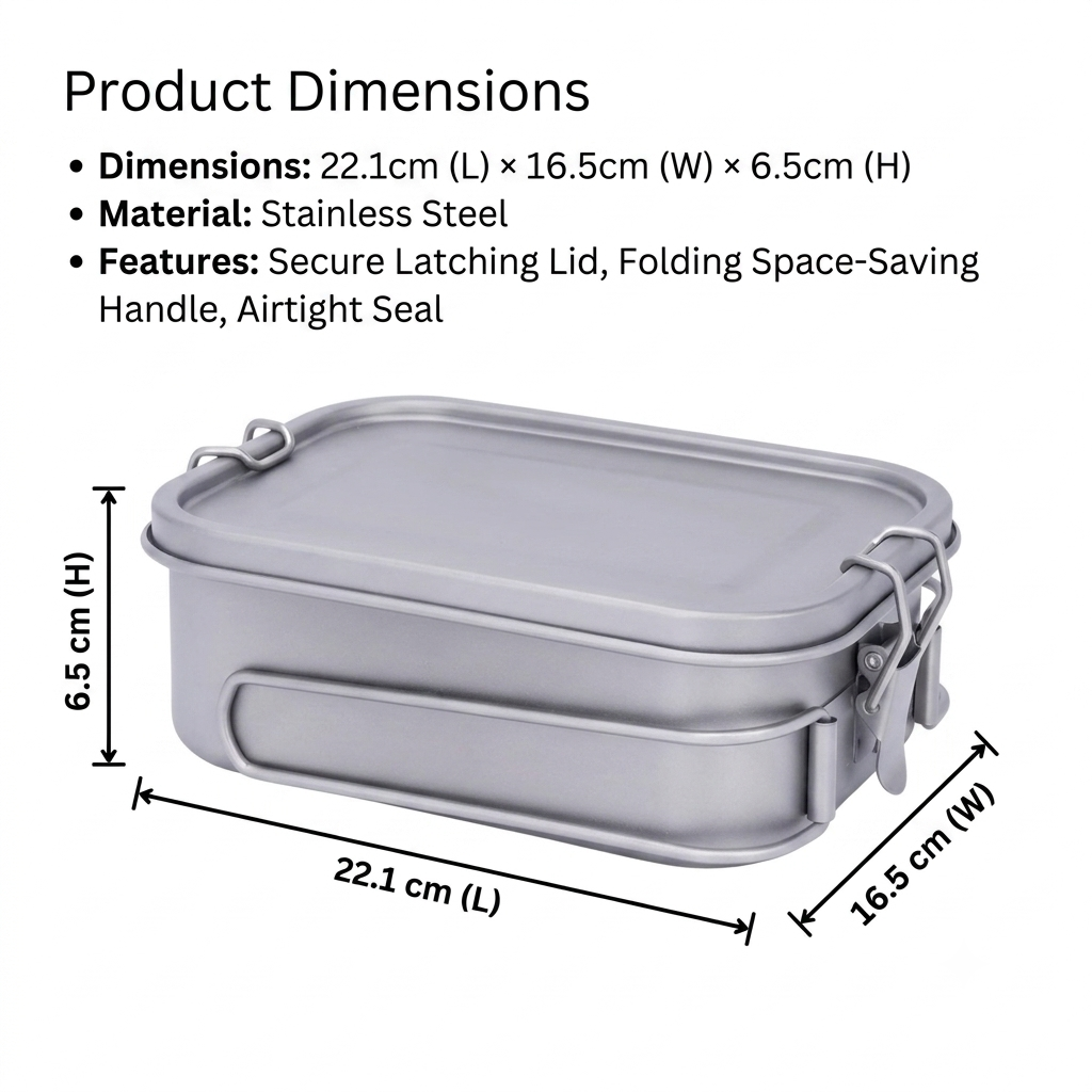 Titanium Lunch Box 1400ml Portable Food Container with Folding Handle