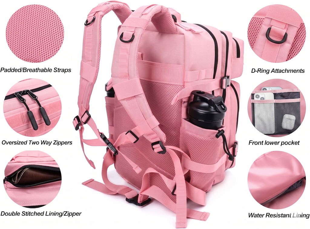 Meal Prep Backpack 45L Insulated Tactical Gym Travel Bag - Pink