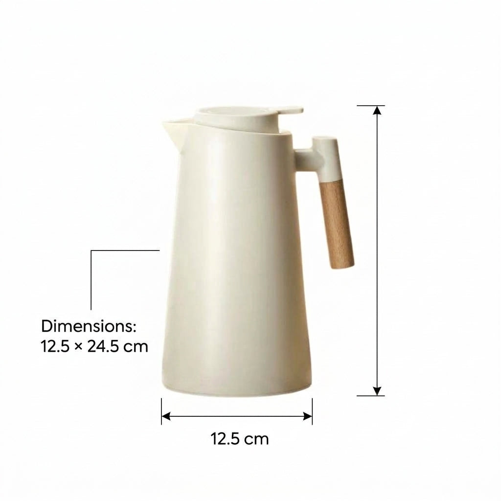 Thermos Flask 1L Glass-Lined Jug with Handle and Digital Temp Display - White
