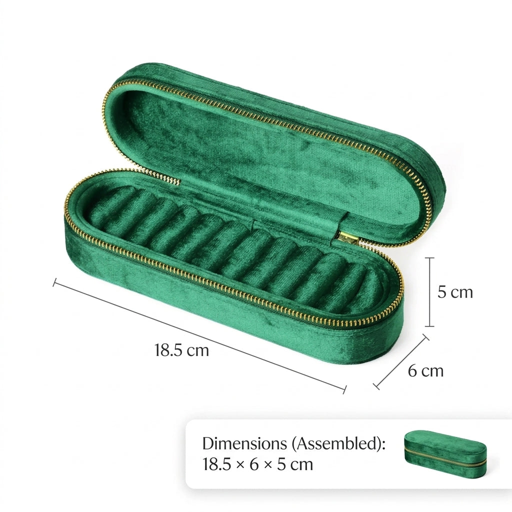 Jewellery Storage Box Portable Velvet Flip Top Organiser with Zip Closure - Blue