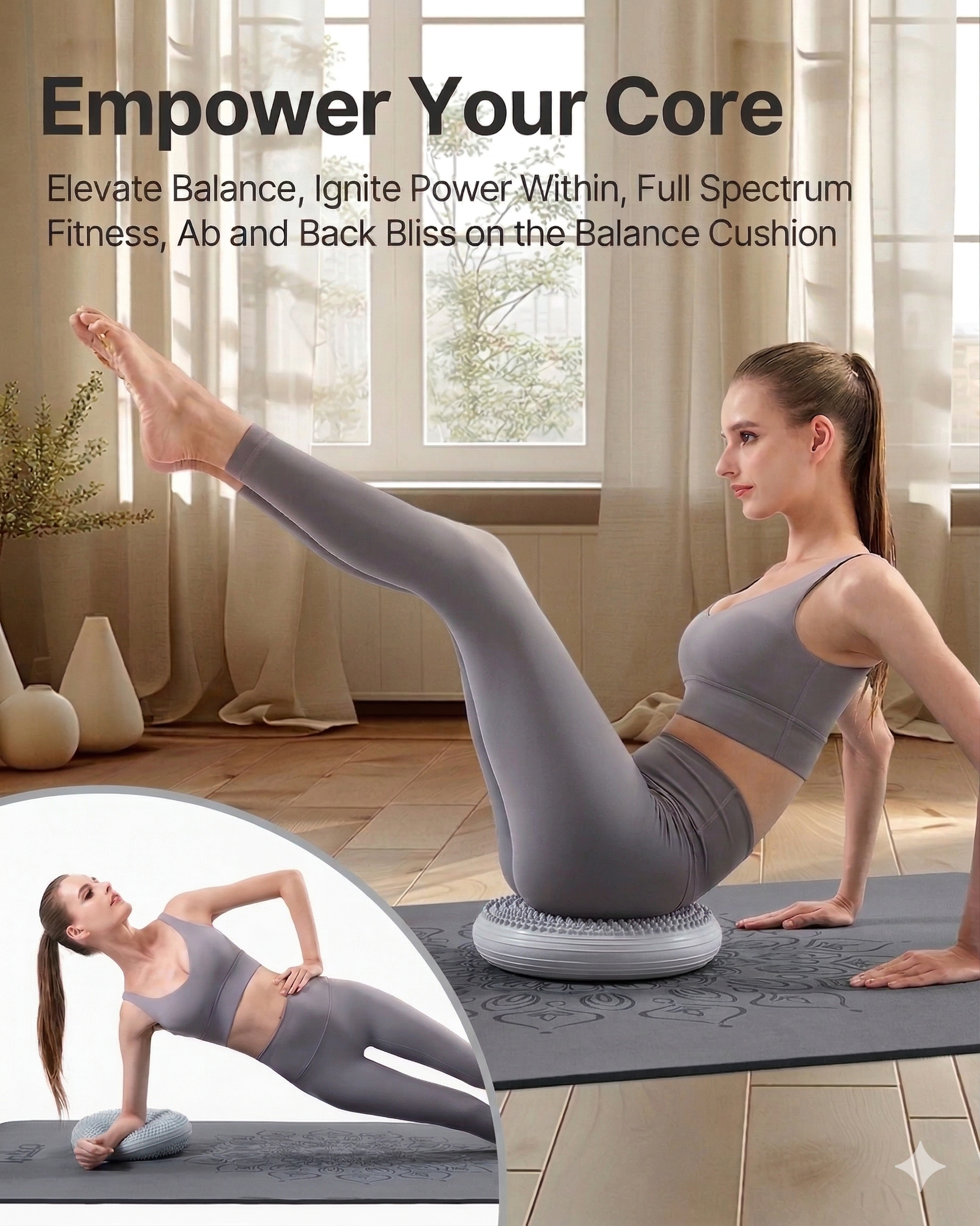 Balance Pad Inflatable PVC 34cm Wobble Cushion with Massage Surface and Pump for Core Training - Gray