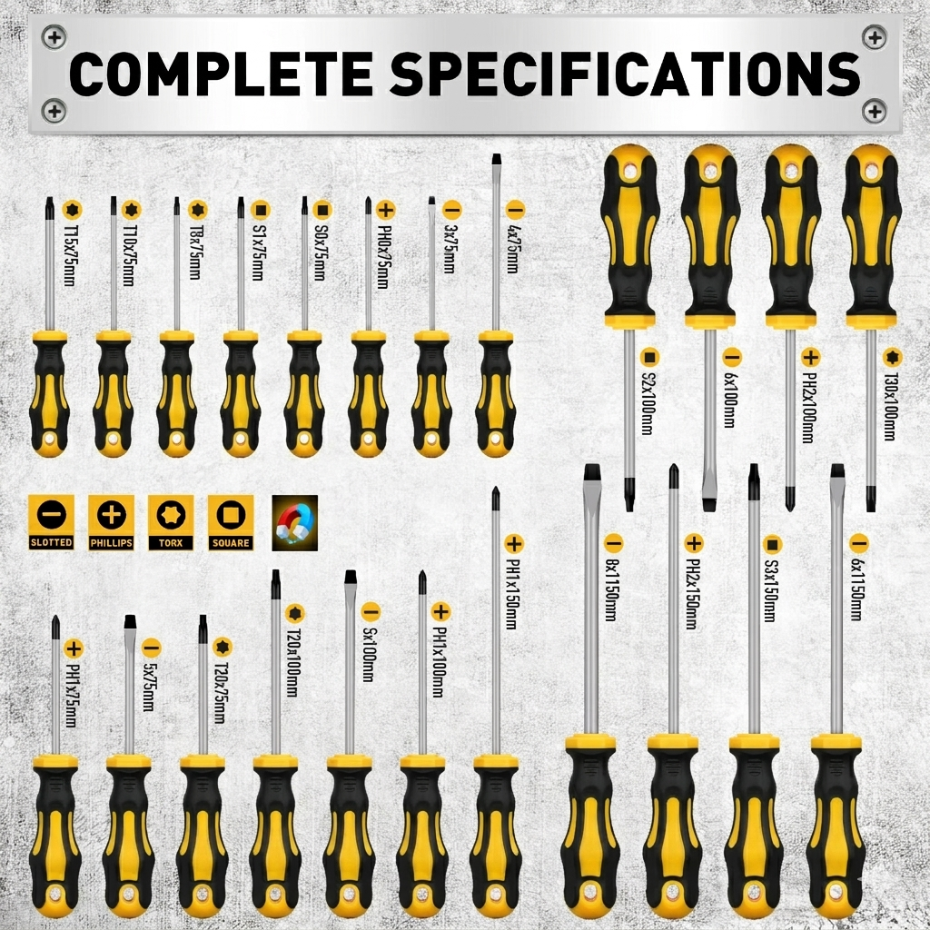 Heavy Duty 140 Piece Magnetic Screwdriver Set with SAE and Metric Hex Keys Precision Tips and Organizer Rack