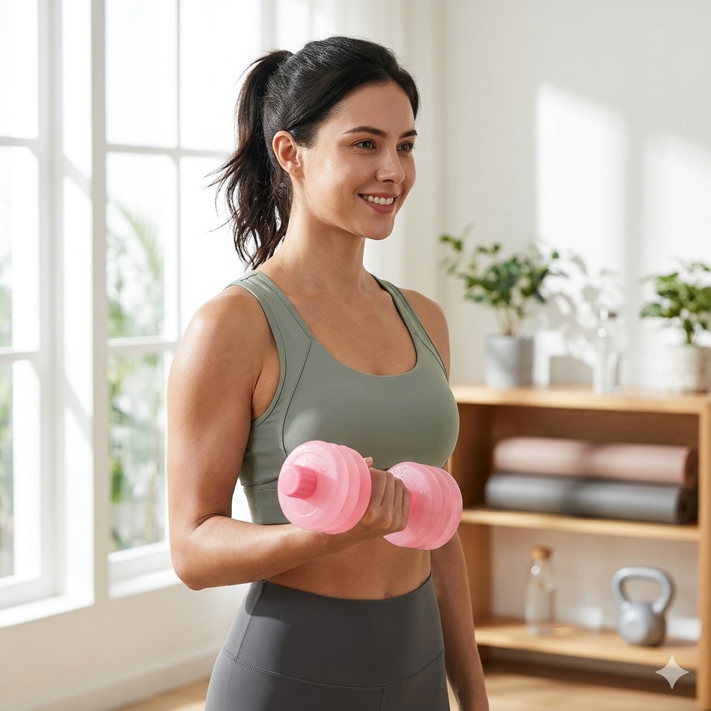 Dumbbell Water Bottles 2 Pack Portable Plastic Adjustable Weight Fitness Bottle Set - Pink