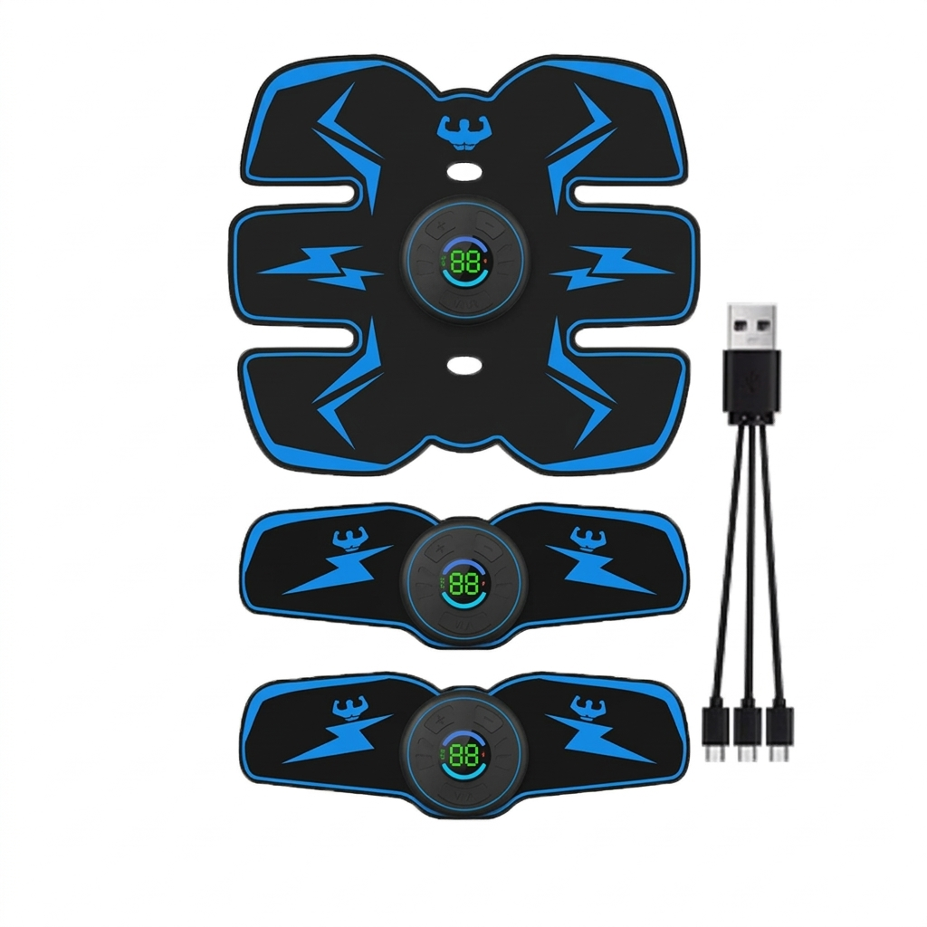 EMS Muscle Stimulator Wireless Abdominal Trainer Rechargeable Fitness Toning Device - Blue