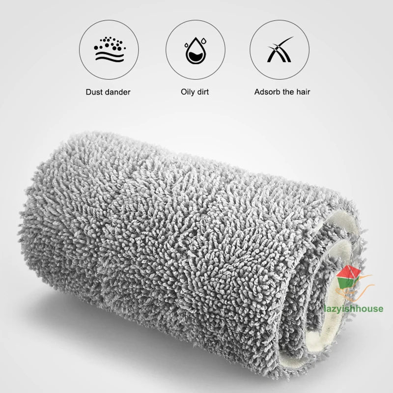 Flat Squeeze Mop with Bucket Microfiber Floor Cleaning Set Hand Free Wringing Cloth 2 Pcs