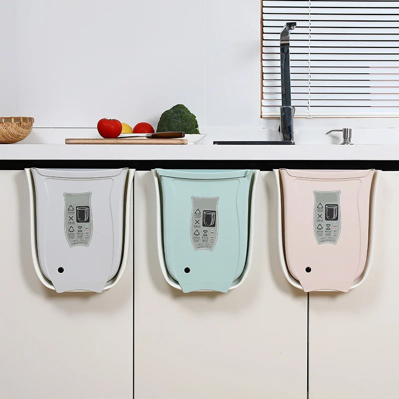 Wall Mounted Foldable Trash Bin Kitchen Cabinet Hanging Waste Bin – White