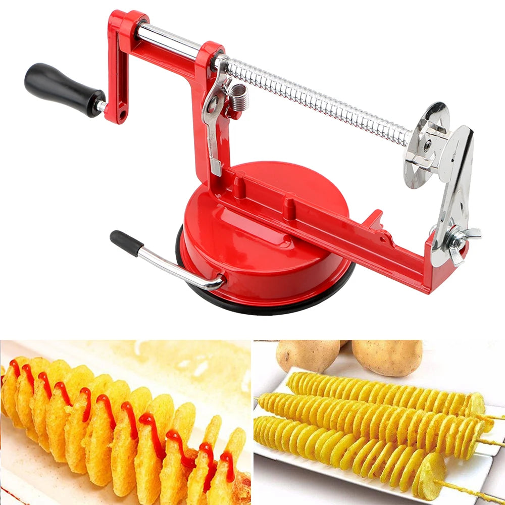 Potato Spiral Slicer 24cm Stainless Steel Manual Vegetable Twister French Fry Cutter with Suction Base
