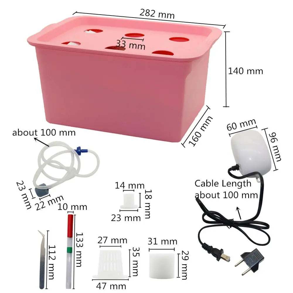 6 Hole Hydroponic Growing System Kit with Air Pump Deep Water Culture Indoor Garden Starter Kit 220V – Green
