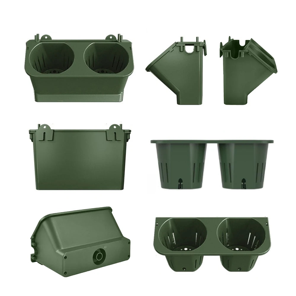 4 pcs Stackable Self Watering Wall Planter Flower Pots - Green