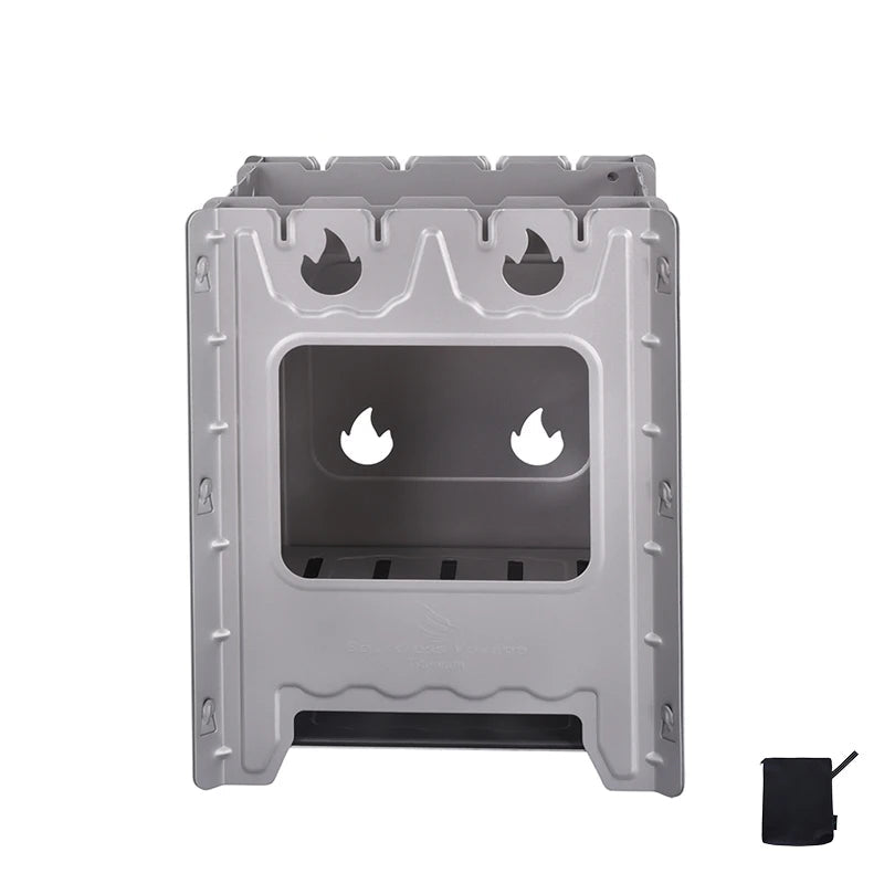 Titanium Camping Wood Stove Foldable Ultralight Backpacking Fire Box BBQ Grill – Silver