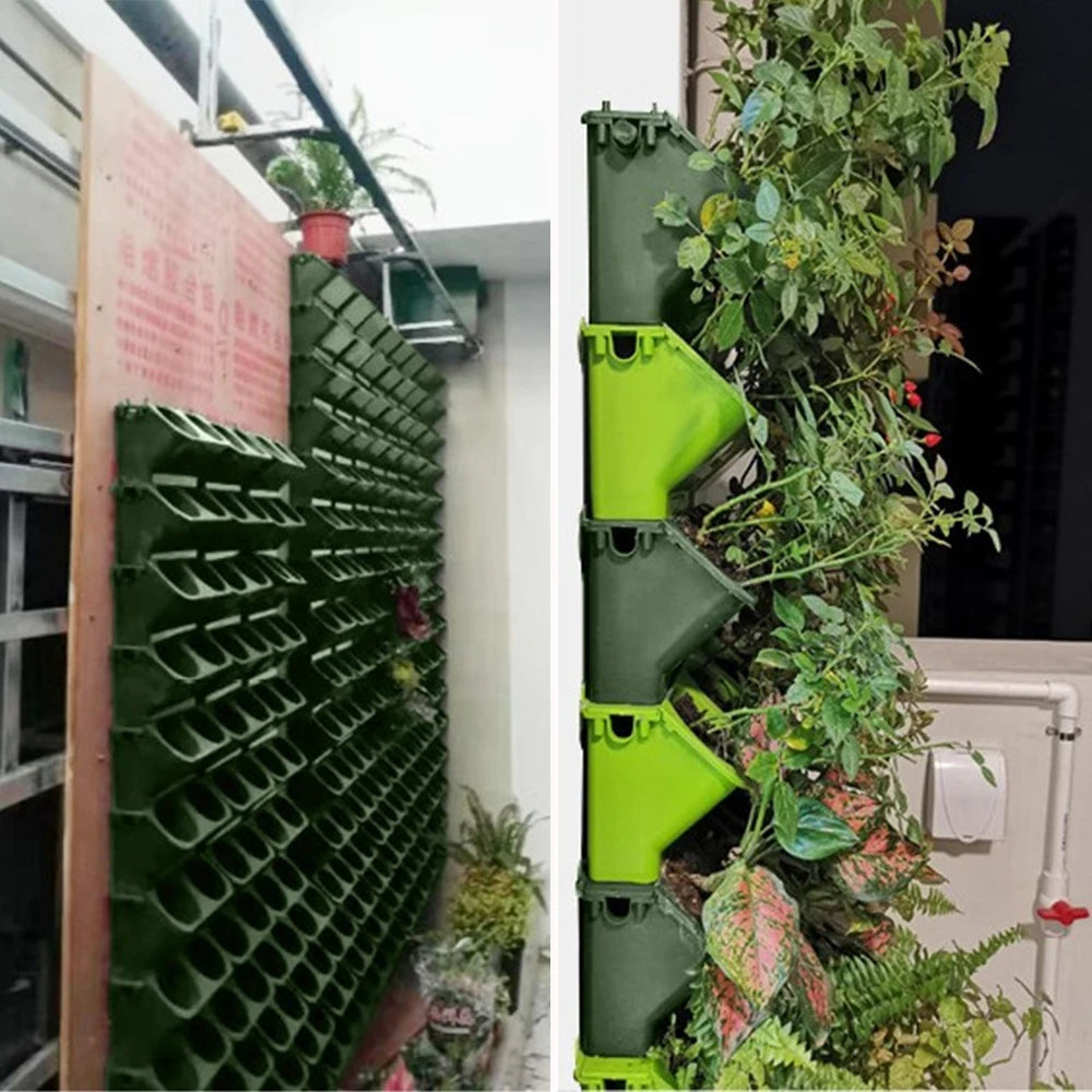 4 pcs Stackable Self Watering Wall Planter Flower Pots - Green