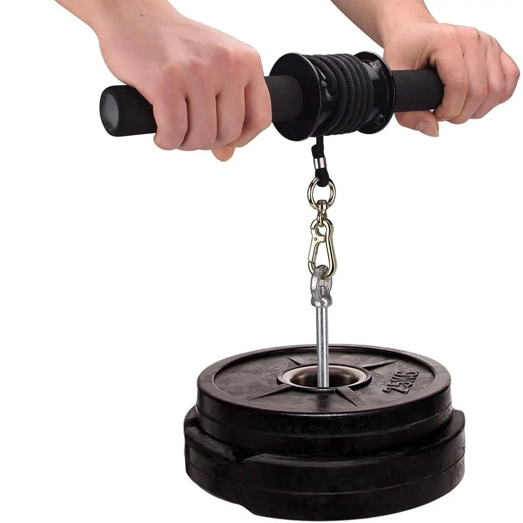 Forearm Trainer Wrist Roller Strength Exerciser with Rope Grip Power Stick - Black