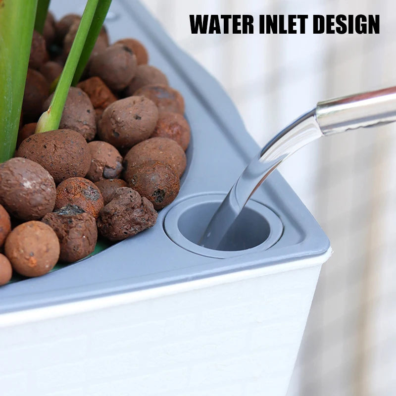 Brick Pattern Tall Flower Pot 27.2cm Plastic Planter With Self-Watering Cotton Rope – Silver