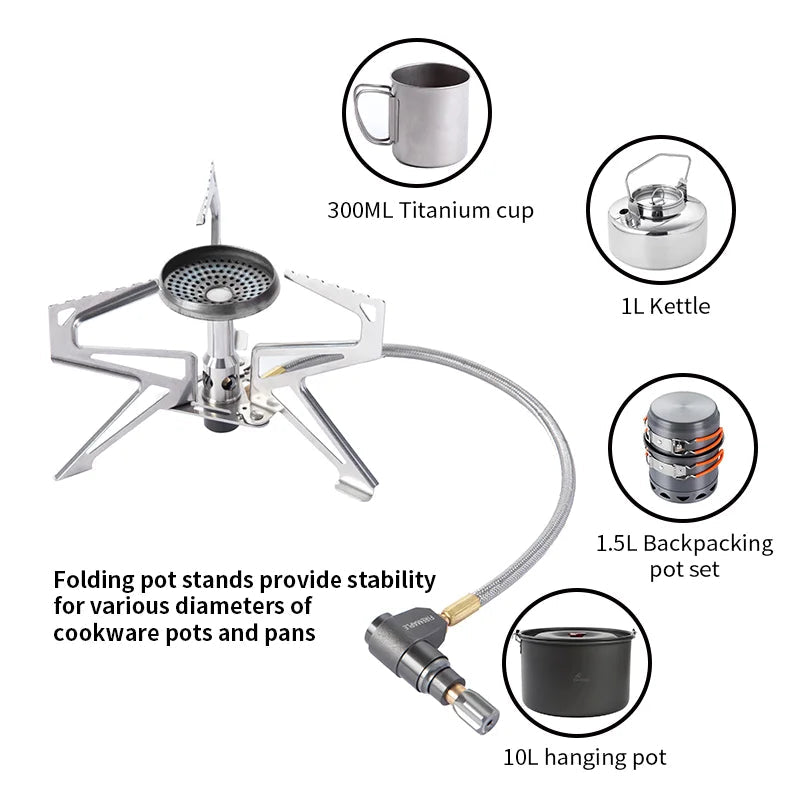 Camping Stove 2900W Pressure Regulator Remote Gas Burner Backpacking Cooker – Silver