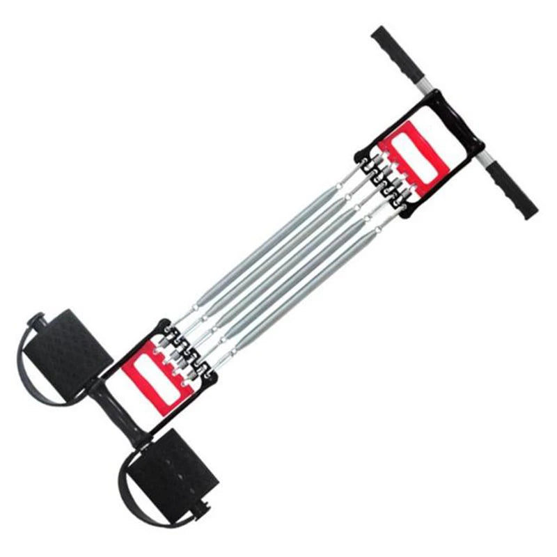 Chest Expander Resistance Trainer 5 Spring Adjustable Hand Gripper Pull Exerciser - Black & Red