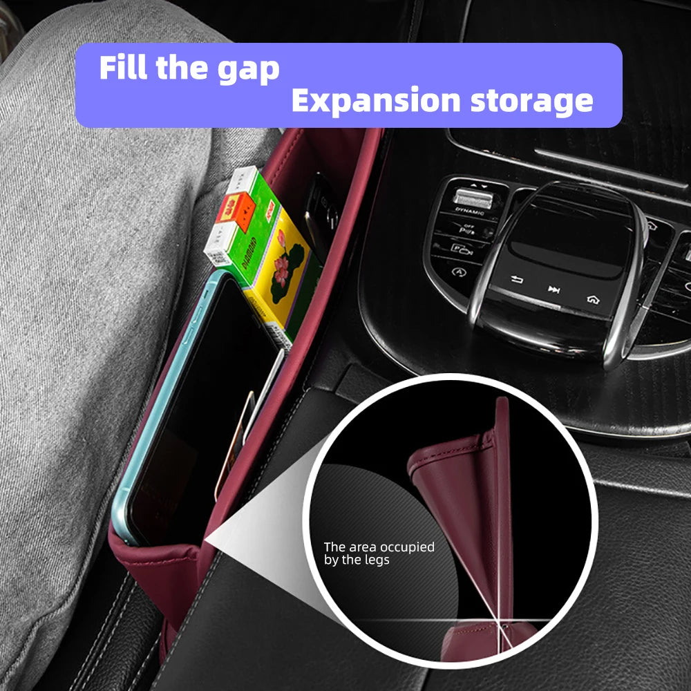 Seat Gap Organiser 30cm Leather Phone Holder Storage Pocket Interior Accessory - Black