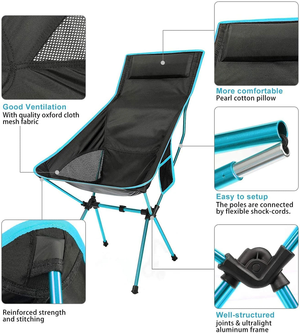 Camping Folding Chair Portable Ultralight Aluminum Outdoor Seat Oxford Cloth - Blue