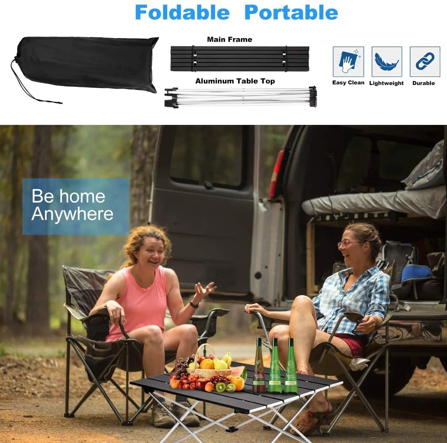Camping Table Folding Portable Aluminum Outdoor Table 56cm Lightweight Picnic Desk - Large