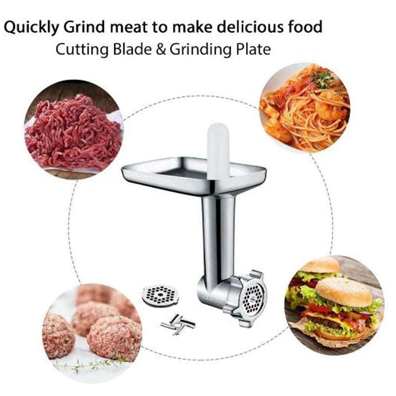 Stand Mixer Food Mill Attachment Metal Meat Mincer Sausage Filler Set – Silver