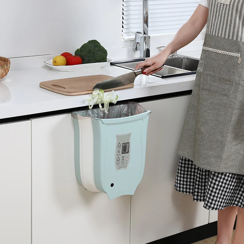 Wall Mounted Foldable Trash Bin Kitchen Cabinet Hanging Waste Bin – Pink