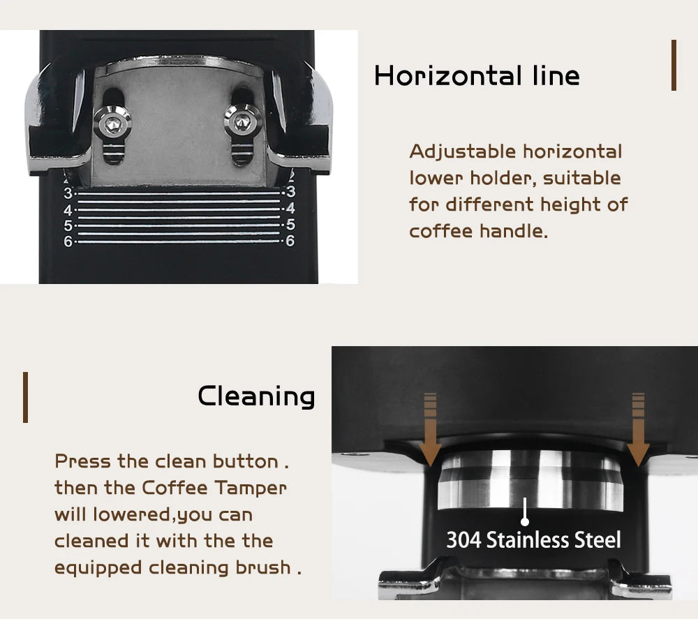 Coffee Tamper 58mm Automatic Electric Espresso Tamper Adjustable Pressure Stainless Steel – Black