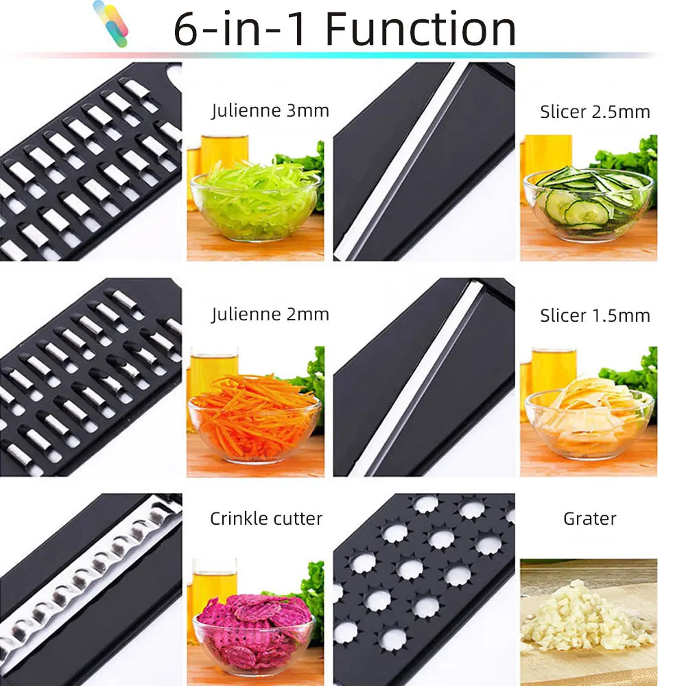 6-in-1 Vegetable Cutter and Grater Mandoline Slicer with Storage Container and Peeler – Red