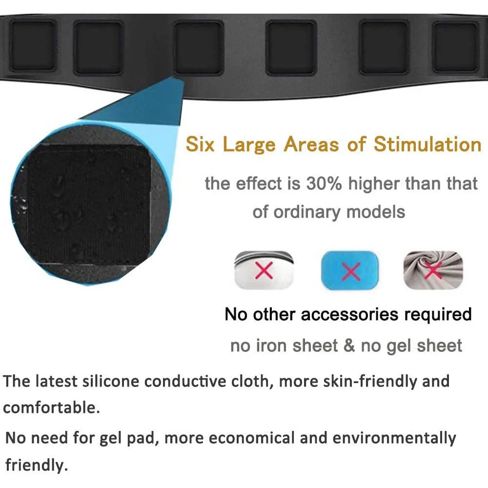 EMS Muscle Stimulator Belt Rechargeable Abdominal Trainer with 6 Modes 15 Levels - Without Extention Band