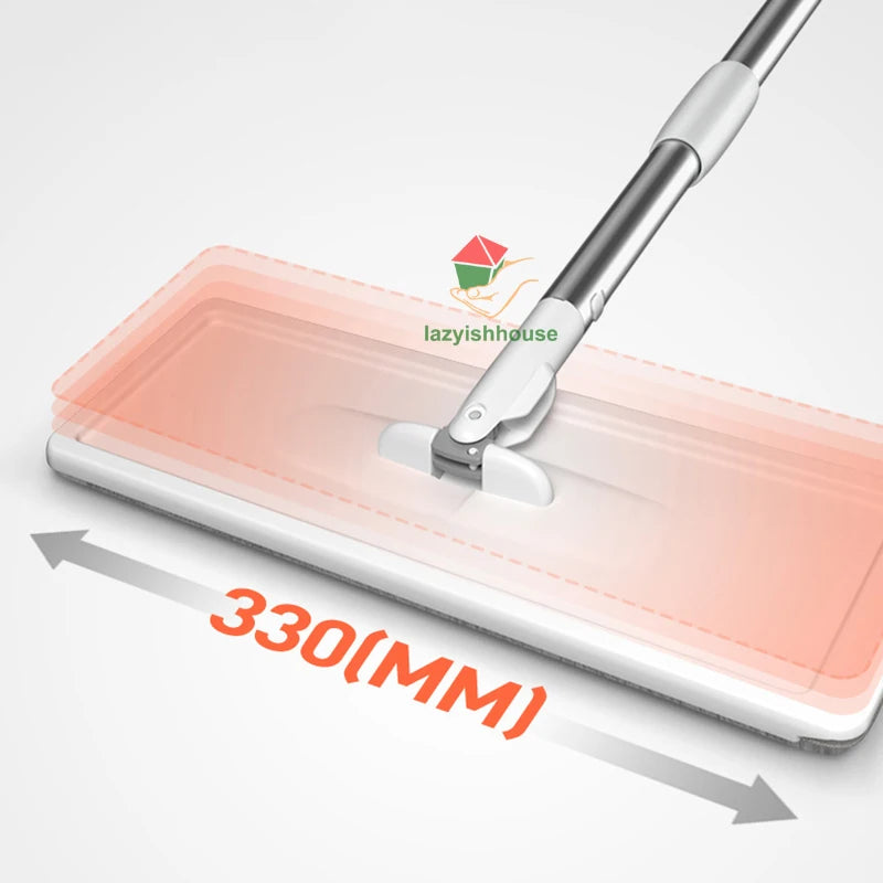 Flat Squeeze Mop with Bucket Microfiber Floor Cleaning Set Hand Free Wringing Cloth 2 Pcs