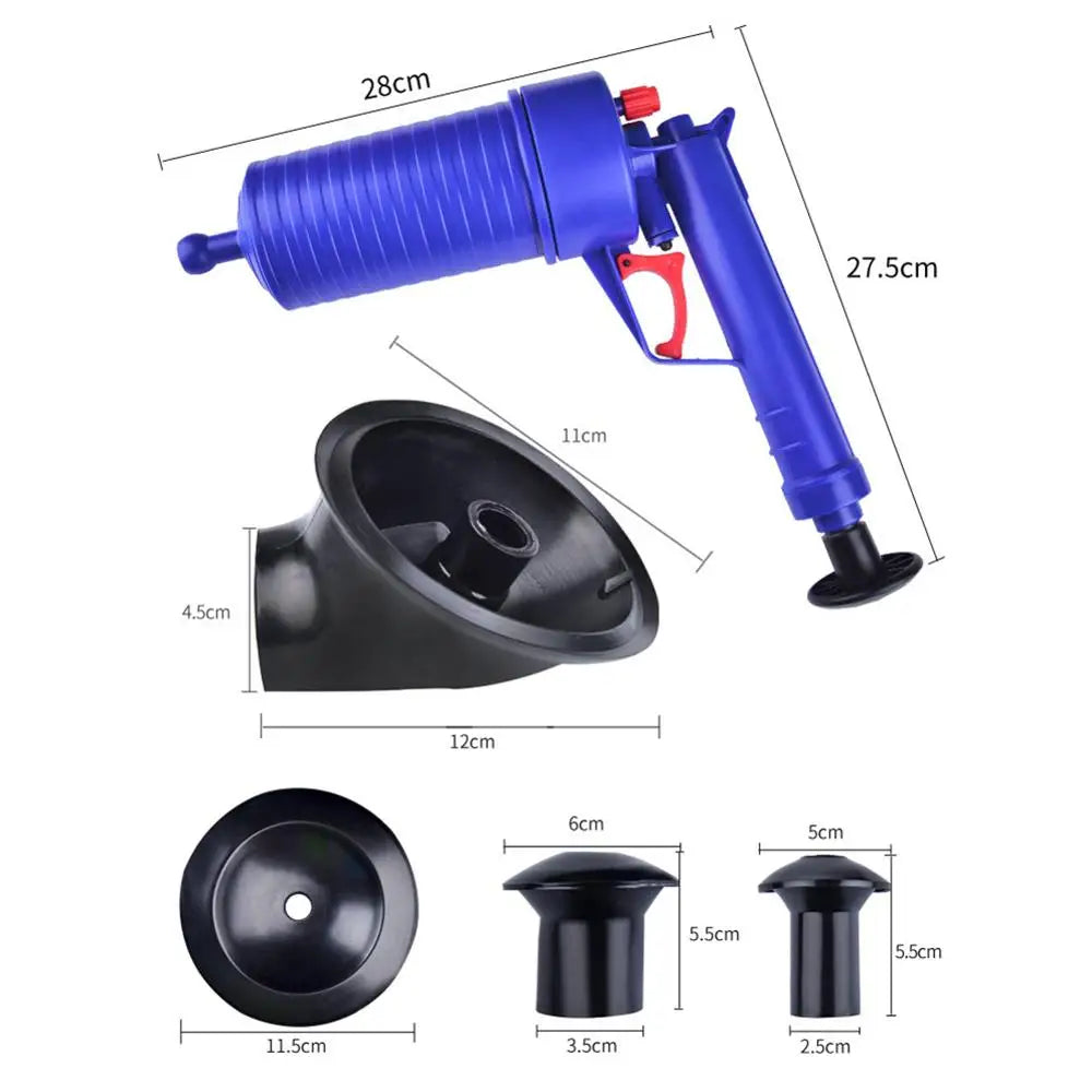 Drain Blaster Gun High Pressure Plunger Pump Pipe Cleaner for Sink Toilet Blue
