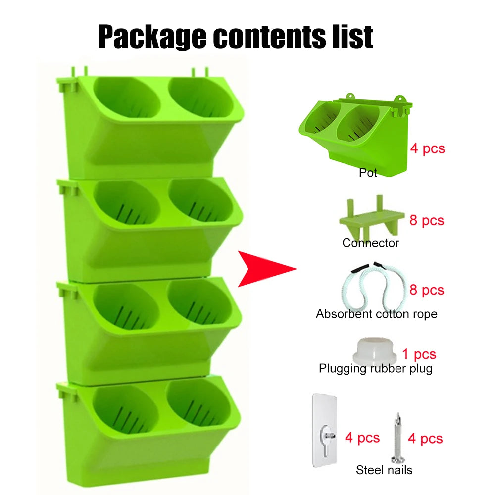 4 pcs Stackable Self Watering Wall Planter Flower Pots - Light Green